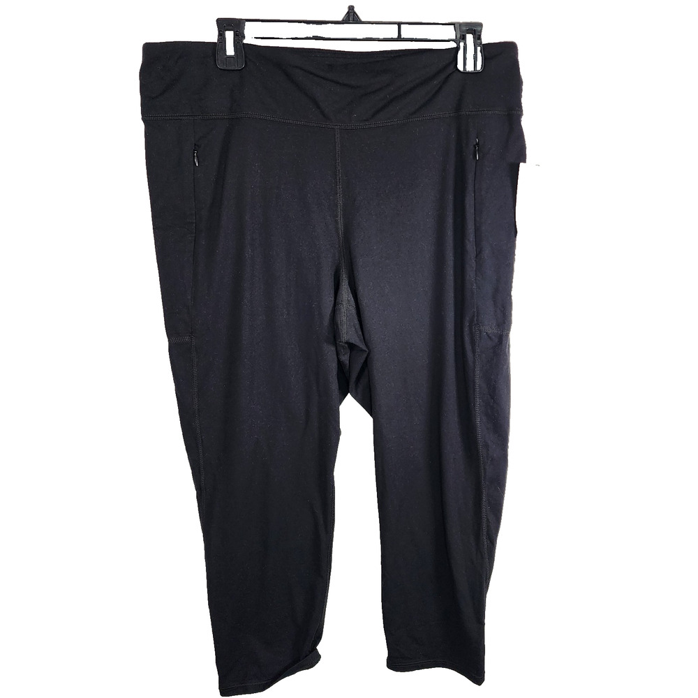 J Jill Women Fit Out About Capri Leggings Large Black Stretch Zip Pocket Pull On